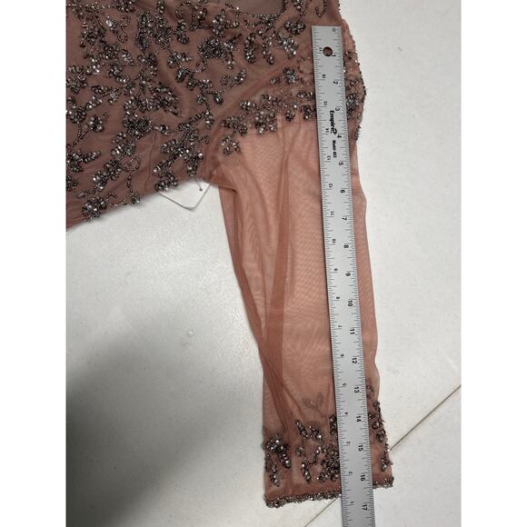 Pisarro Nights Beaded V-Neck A-Line Gown in Mauve Brown. Size 4. - Picture 9 of 9